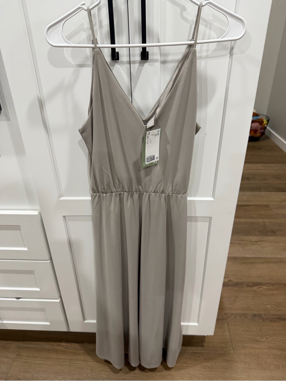 H&M Light Taupe V-Neck Midi Dress